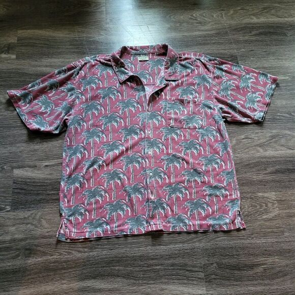 Bugle Boy Orignal Short Sleeved Palm Trees Red Hawaiian Button Up Shirt Mens XXL - Picture 1 of 6